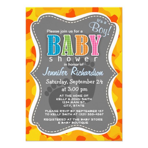 Amber Orange Camo; Camouflage Personalized Invitations