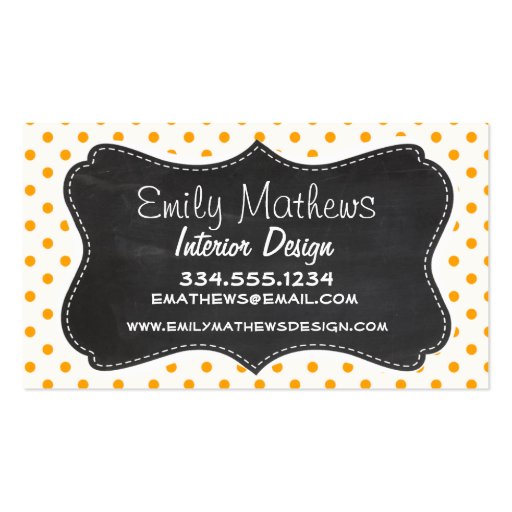 Amber Orange Polka Dots; Chalkboard look Business Cards