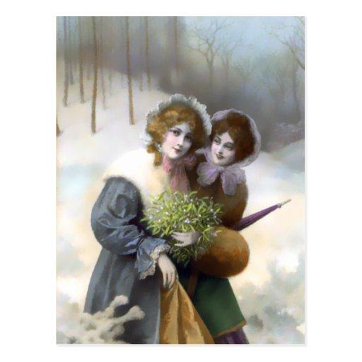 Amberwood Stroll, Vintage Christmas Scene Postcards