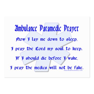 Ambulance Paramedic Prayer Business Card Template by RealSlogans
