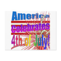 America Celebrates Flag Fireworks 4th of July postcards