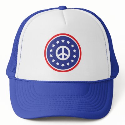 America Red, White, Blue Peace Sign Hat by GreenNeighborPeace