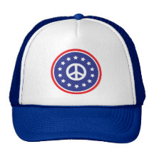 América roja, signo de la paz blanco, azul gorras de camionero