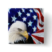American Bald Eagle and Flag Button / Pin