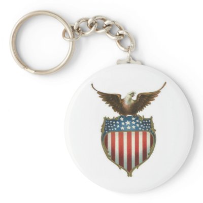 American Bald Eagle atop the stars and stripes Key Chain by design_girl
