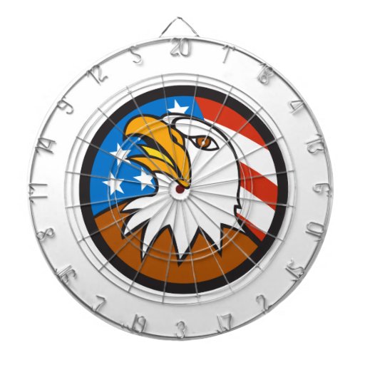 American Bald Eagle Head Looking Up Flag Circle Ca Dartboard With Darts