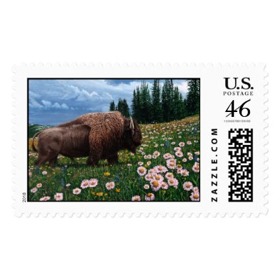 American Bison - "No Time For Flowers" Postage Stamps by Karchner_Western_Art