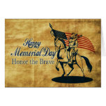 American cavalry soldier riding horse flag vintage greeting card
