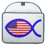 American Christian Fish Symbol Flag Sleeves For Macbooks