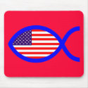 American Christian - Fish Symbol Flag mousepad