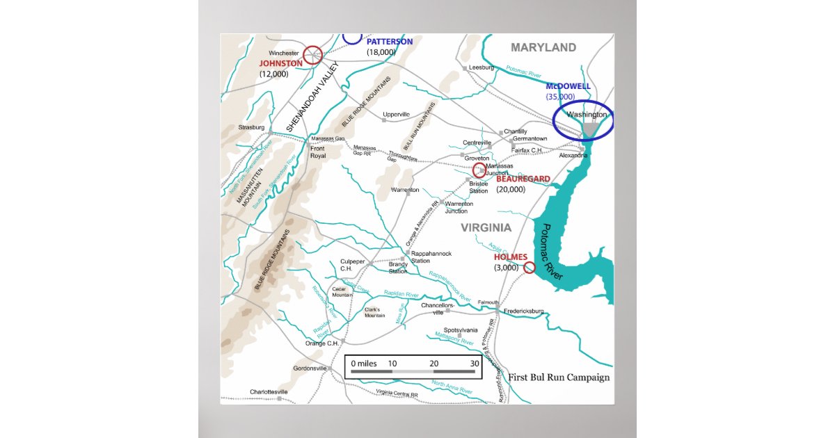 American Civil War First Battle of Bull Run Map Poster | Zazzle