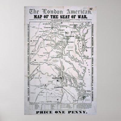 Images Of American Civil War. American Civil War Map Print