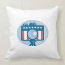American DSLR Camera Stars and Stripes Flag Throw Pillows