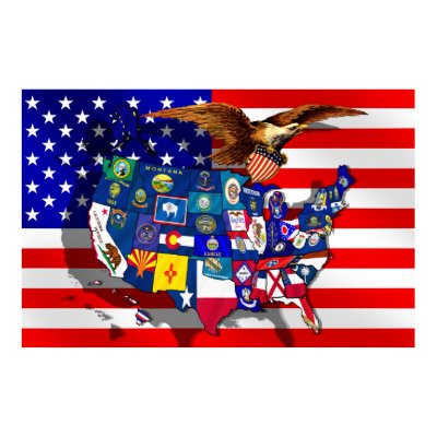 American Eagle US flag State flags map print