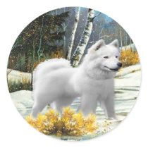 American Eskimo A Winter Scene cards stickers by friskybiz American Eskimo A Winter Scene cards stickers