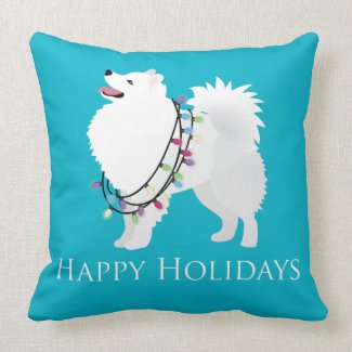 American Eskimo Dog Happy Holidays Design Pillow