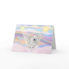 postcard - An American Eskimo Spitz tries out their wings among heaven's fluffy clouds before they are free to enter Rainbow Bridge where angels and friends await.l