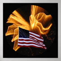 American Flag and Angel Fireworks Poster