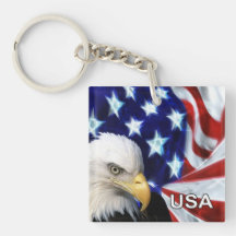 American Flag and Eagle Patriotic Square Acrylic Key Chain
