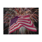 American Flag and Firework Postcard