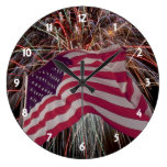 American Flag and Fireworks Clock