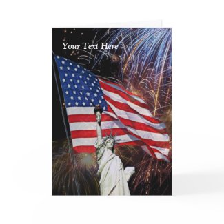 American Flag And Statue of Liberty card
