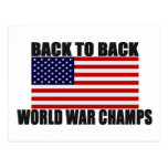 American Flag Back To Back World War Champs Postcards