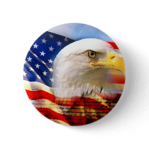 American Flag Bald Eagle Pinback Button