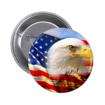 American Flag Bald Eagle Pinback Button