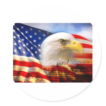 American Flag Bald Eagle Round Stickers