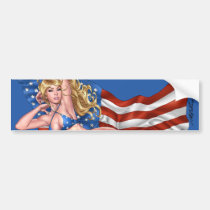 american, flag, blond, bikini, girl, pinup, art, al rio, patriotic, waving, drawing, artwork, Kofanger klistermærke med brugerdefineret grafisk design