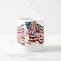 american, flag, blond, bikini, girl, pinup, art, al rio, patriotic, waving, drawing, artwork, Mug with custom graphic design