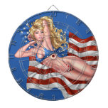 American Flag Bikini Pinup Girl by Al Rio Dartboard With Darts