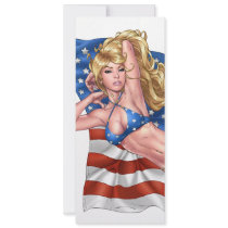 American Flag Bikini Pinup Girl by Al Rio Personalized Invitations