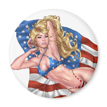 American Flag Bikini Pinup Girl by Al Rio Magnets