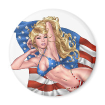 American Flag Bikini Pinup Girl by Al Rio Magnet