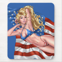 american, flag, blond, bikini, girl, pinup, art, al rio, patriotic, waving, drawing, artwork, Musemåtte med brugerdefineret grafisk design