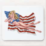 American Flag Bikini Pinup Girl by Al Rio Mousepad