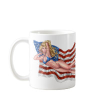 American Flag Bikini Pinup Girl by Al Rio Coffee Mugs