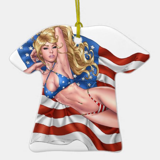 American Flag Bikini Pinup Girl by Al Rio Christmas Tree Ornament