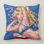 American Flag Bikini Pinup Girl by Al Rio Throw Pillows
