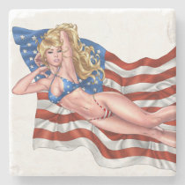american, flag, blond, bikini, girl, pinup, al rio, patriotic, waving, drawing, illustration, [[missing key: type_giftstone_coaste]] med brugerdefineret grafisk design
