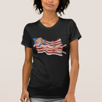 american, flag, blond, bikini, girl, pinup, art, al rio, patriotic, waving, drawing, artwork, Camiseta com design gráfico personalizado
