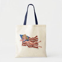 american, flag, blond, bikini, girl, pinup, art, al rio, patriotic, waving, drawing, artwork, Bag with custom graphic design
