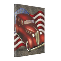 American Flag & Classic Car Wall Canvas Canvas Print