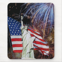 American Flag, Fireworks and Statue of Liberty Mouse Pads