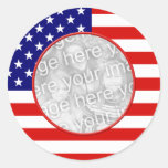 American Flag Frame Round Stickers