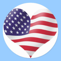 American Flag in heart shape stickers