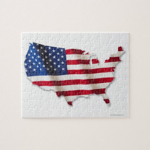 American flag in shape of United States Puzzle Zazzle