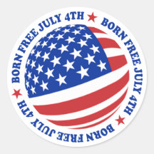 American Flag July 4th Round Sticker